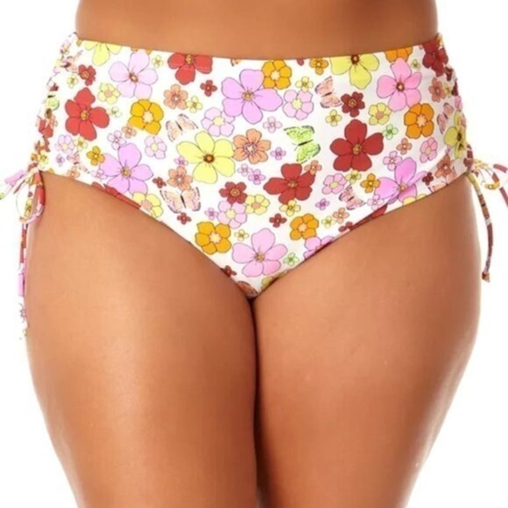 Salt + Cove Trendy Plus Size Lace-up Bikini Bottoms  Floral Print Size 2X